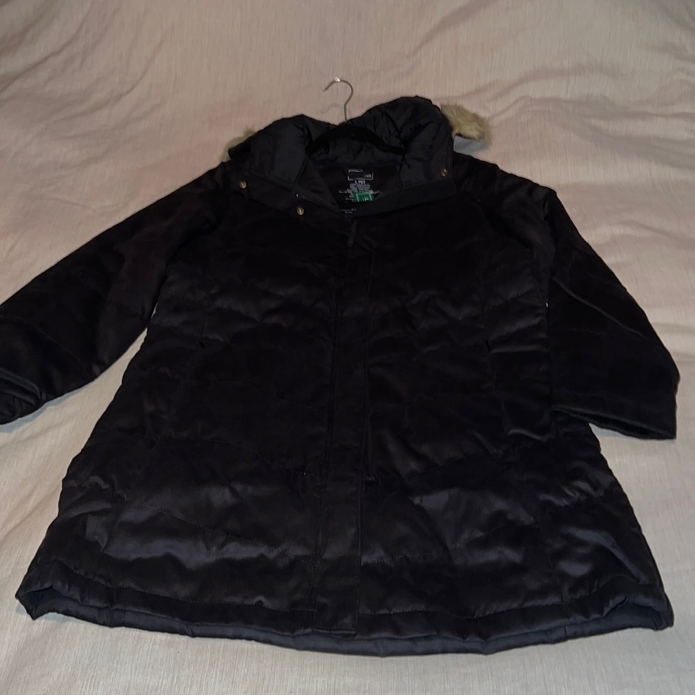 LL Bean microsuede quilted coat petite large NWT
